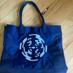 Tory Burch Blue Tote Bag with Iconic Logo